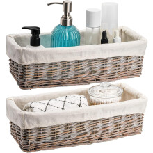 SOUJOY 2 Pack Wicker Bathroom Basket,36×15×10.5 cmToilet Paper Basket Organizer, Toilet Tank Top Storage Bin with Removable Liner