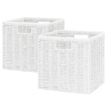 Vagusicc Wicker Storage Basket, Foldable Storage Cubes Organizer Bins, Handwoven Storage Baskets for Shelves Closet Wardrobe Bathroom
