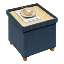 Bonlife Ottoman with Tray, Foldable Storage Box with Wooden Legs