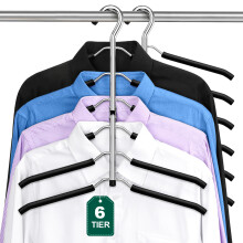 DOIOWN Clothes Hangers Space Saving: 6 Tier Coat Hanger Space Saving Hangers Non Slip Foam Padded Hanger, 3 Pack Black Metal Sweater T Shirt Hangers f