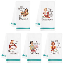 R HORSE 5Pcs Kitchen Dish Towel Funny Joked Themed Kitchen Dishcloth Absorbent Retro Sassy Lady Cleaning Dishcloth Bar Hilarious Hand Towel Gift for