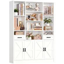 IRONCK Bookcase Bookshelf with Doors & Drawers 190cm Tall Living Room Bookcases,10 Multi-Size Open Compartments, Free Standing Display Shelf