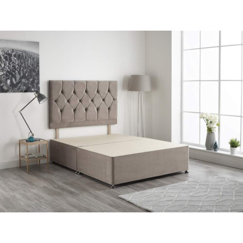 Bed Centre Light Grey Plush Velvet Fabric Divan Base Plus Matching Headboard3ft 4ft 4ft6 5ft 6ft (4FT (SMALL DOUBLE))