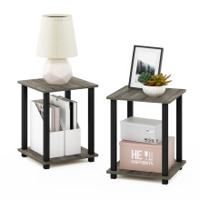 Furinno SIMPLISTIC Side Table Set of 2, 2-Tier End Table, Nightstand, Night Stand, Bedside Table, Easy Assembly, for Living Room, Bedroom, French Oak
