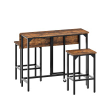 CHOEZON Breakfast Bar Table with 2 Bar Stools, 100 cm Folding Dining Table with 2 Stools, Dining Table Set, Industrial Steel Frame, for Restaurant