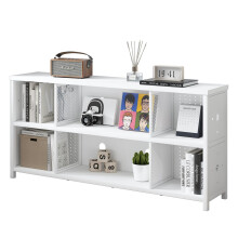 LVB White Horizontal Bookcase, Modern Bookshelf Cube Storage Organizer, Farmhouse Wide Large Wood Metal Book Shelf