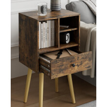 HEYZOEY Wooden Nightstand Mid-Century Modern Bedside Table, Rustic Brown