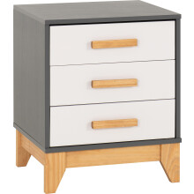 Seconique Cleveland 3 Drawer Bedside in White/Grey Metal Effect