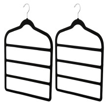 2PCS Velvet Trouser Hangers, Trouser Hanger Space Saving, Black Velvet Hanger, Multiple Layer Wardrobe Organiser for Pants, Jeans, Scarves