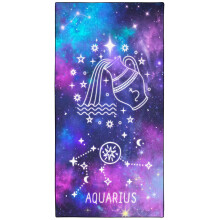 Violetpos Aquarius Zodiac Sign Beach Towel for Astrology Fans, Extra Large 180x90 cm 250GSM Microfibre, Sand Free Quick Dry