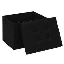 PINPLUS Linen Ottoman Storage Box with Lid, 42x32x32 cm, Black
