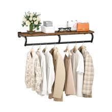 CHOEZON Wall Mounted Clothes Rack, Metal Garment Rack with Top Shelf, 110 cm Laundry Storage Shelf with Hanging Rod, for Laundry Room, Bedroom