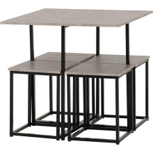 Seconique Stowaway Dining Set, Engineered Wood, Stone Effect/Black, W 800mm x D 800mm x H 760mm