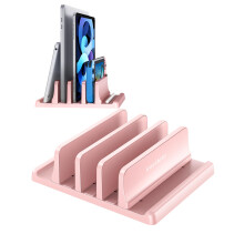 VAYDEER Vertical Laptop Stand - Space Saving & Adjustable 5-in-1 3 Slots for MacBook, Notebook, iPad & Laptops up to 17.3 Inches - Pink