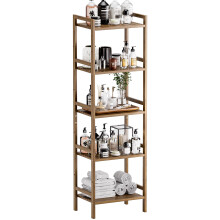 HITNET 5-Tier Tall Bookcase, Narrow Adjustable Bamboo Book Shelf for Small Spaces, Floor Standing Storage Organizer Rack for Home Office