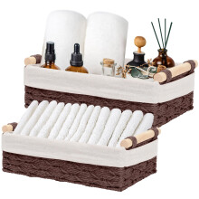 2 Pack Storage Baskets, Storage baskets for Shelves, Storage Box Organiser, Wicker Hamper Basket, Woven Storage Basket, Bathroom Storage Organiser