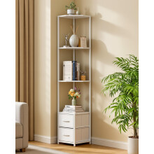 Housolution 6 Tier Corner Shelf Stand with Storage and Fabric Drawers,White