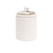 PINPLUS Round Ottoman Storage, Convertible Table, Cream White, 37x37x45 cm