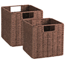 Vagusicc Wicker Storage Basket, Set of 2 Handwoven Wicker Basket, Foldable Storage Baskets Organizer Cube Bins with Handles for Shelves Bathroom