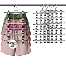 DAMITA Skirt Trouser Hangers with Clips Space Saving Hanging Closet Organizer 6 Tiers Multi Hanger with 360Â Swivel Hook