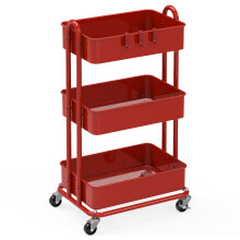 Simple Houseware Heavy Duty 3-Tier Metal Utility Rolling Cart, Red