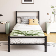 HAHRIR 16cm Low Profile 3ft Single Bed Frame with Metal Headboard, Black