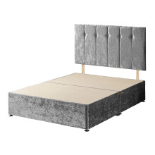 Somnior Beds Velvet Windsor Divan Base with Headboard, Fabric, Silver, Single