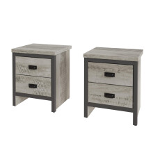 GFW Boston Pair of 2 Drawer Bedside Tables, Grey Wood Effect Bedside Cabinets, Industrial Style Nightstands with Storage Drawers