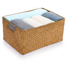 IGNPION Seagrass Storage Opened Basket Living Room Decorative Baskets Woven Wicker Towel Basket Rectangular Bathroom Storage Organiser Box