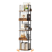 Bikoney 5-Tier Rotating Bookshelf, Tall Industrial Corner Book Tower