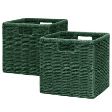Vagusicc Wicker Storage Basket, Foldable Storage Cubes Organizer Bins, Handwoven Storage Baskets for Shelves Closet Wardrobe Bathroom