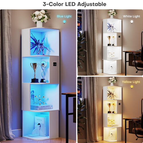 4-Tiers Corner Bookcase with 3 Color Lights Human Body Sensor for Study 2