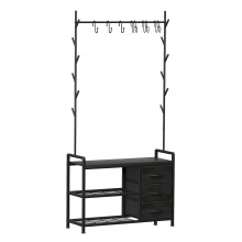 Free Standing Coat Rack Rustic Hall Tree 33"x12"x69.3" Black Wood Veins
