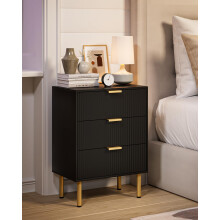 Apetaccat Bedside Table with 3 Drawers, Modern Bedside Cabniet with Metal Legs, Fluted Nightstand, Side Table for Bedroom, Living Room, Office