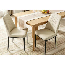 Durrafy Dining Chairs Set of 2 - Off-White Upholstered High Back Kitchen chair with Non-Slip Metal Legs