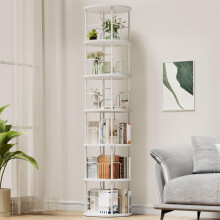 OCTORO 6 Tier Rotating Bookshelf, 360Â Corner Bookshelf Tower, Round Revolving Bookcase with Adjustable Levels, Spinning Book Shelf for Home Office