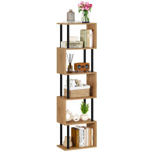 IBUYKE 6-Tier Tall Bookshelf,S-Shaped Geometric Bookcase,Oak WBC016K