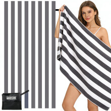 Large Microfibre Beach Towel for Adults with Bag 160x90cm,Grey Quick Dry Beach Towel with Double Sided,Lightweight Beach Microfiber Towels for Travel