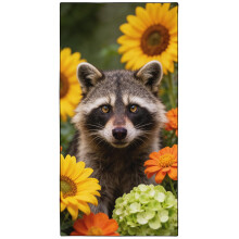 Violetpos Raccoon in Sunflowers & Hydrangeas Beach Towel, Extra Large 180x90 cm 250GSM Microfibre, Sand Free Quick Dry