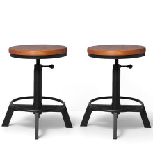BOKKOLIK Set of 2-Industrial Bar Stool-Counter Height Chairs- Swivel Wooden Seat- Adjustable 17.7-24inch
