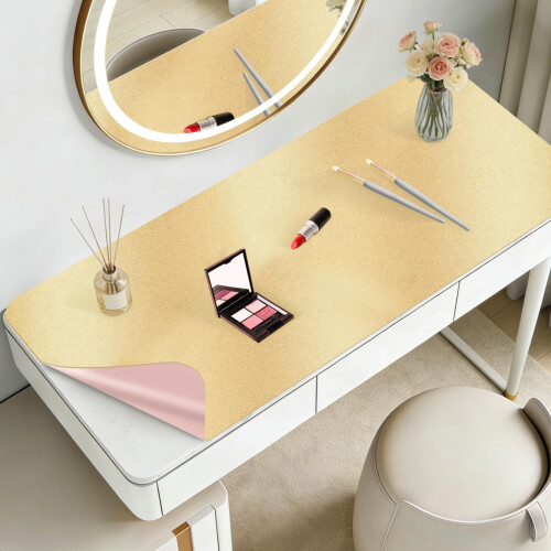 Dressing Table Mat Protector for Makeup Vanity, 80x40cm, Gold and Pink