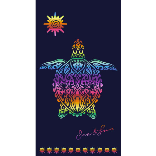 Miracle Home. Microfibre Towel Turtle Colours, 100% Polyester, 75 x 145 cm. 15553