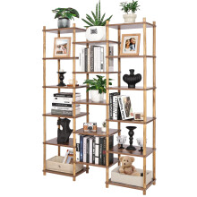 YGYQZ Shelving Unit, Cube Storage Unit with 17 Shelves, Tall Bookshelf Wooden Open Bookcase for Living Room, Home Office, Rustic Brown 114x30x163 cm