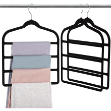 3 Pack Velvet Trouser Hangers - 4-Layer Space Saving, Non Slip for Jeans, Trousers, Leggings, Tie, Scarf and Towel