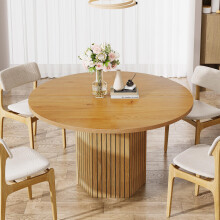 Tribesigns 120cm Oak Round Wood Dining Table for 4-6 People, Farmhouse Circle Kitchen Table with Heavy Duty Pedestal Base Circle Oak Tabletop for