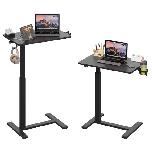 Gamork Mobile Standing Desk on Wheels, Pneumatic Height Adjustable, Black