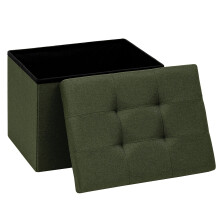 PINPLUS Linen Ottoman Storage Box with Lid, 42x32x32 cm, Olive Green