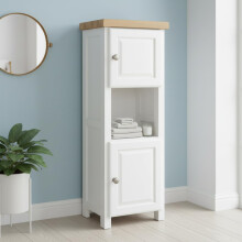 GROF GROFurniture Tall White Slim Cabinet Hallway Storage or Livingroom Unit, Corner Display Unit with Shelf