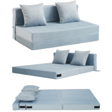Aptliton 4-in-1 Folding Sofa Bed Double, Fold Out Sofa Couch with Velvet Cover & 2 Cushions, Floor Mattress Lounger for Living Room