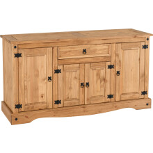 Seconique Corona 4 Door 1 Drawer Sideboard in Distressed Waxed Pine